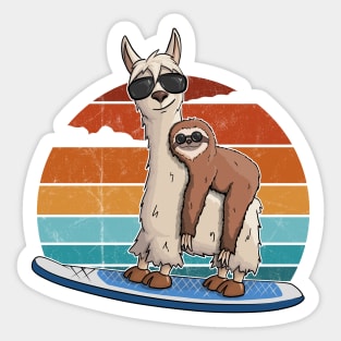 Sloth on Llama Stand Up Paddle Retro Sticker